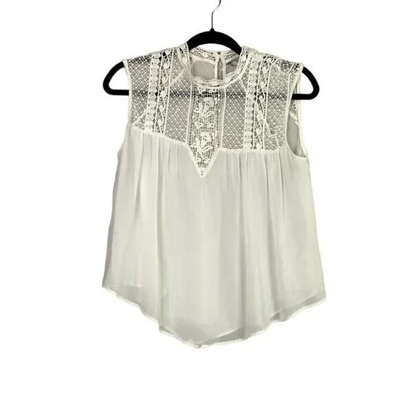 Zara TRF Sheer Sleeveless Lace Flowy Boho Blouse Button Eyelet Back S White - Picture 11 of 15